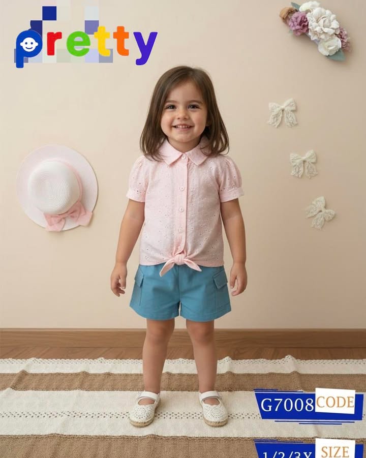 طقم بناتي قطعتين بلوزة +شورت جبردين