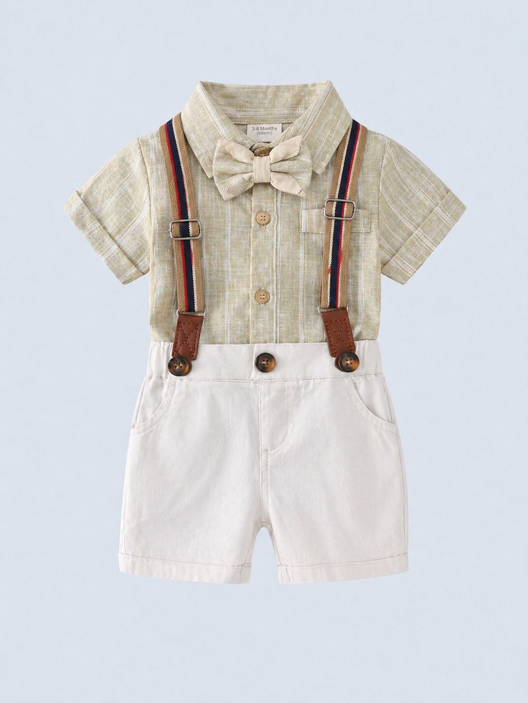 طقم ولادى 3قطع شورت+شميز مقلم+بيبيون